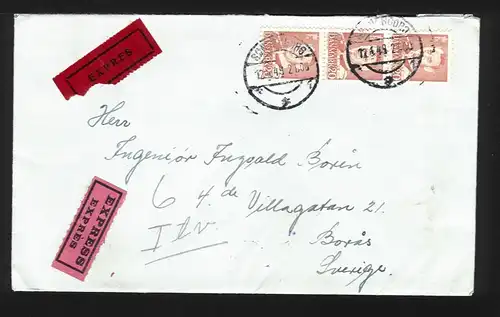 Dänemark Schweden1949, Express Brief v. Sönderborg m. MeF 20 öre.