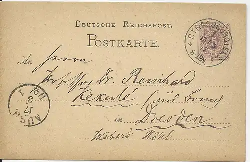 DR 1877, Klaucke Nr.145 STRASSBURG i. ELS.a klar auf 5 Pf. Ganzsache 