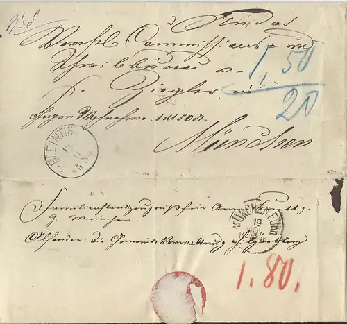 Bayern, K1 Pleinting auf Nachnahme Brief n. München