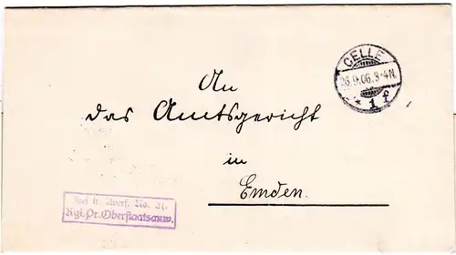 DR 1906, Frei lt. Avers No.21 Kgl. Pr. Oberstaatsanw. auf Brief v Celle n. Emden