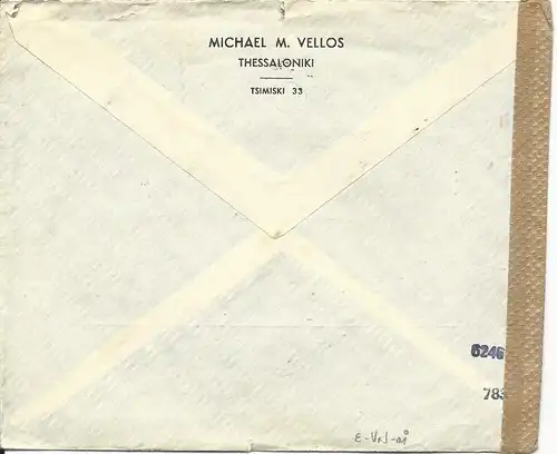 Griechenland 1942, 5 Marken auf Luftpost Brief v. Thessaloniki m. Dt. OKW Zensur