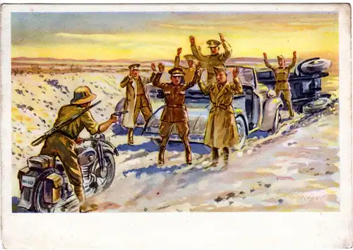 WK II Afrika Corps, Dt. Soldaten nehmen britische Generäle fest, ungebr. Farb-AK