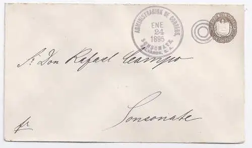 El Salvador 1895, stationery cover, 1 Cvo.  local usage Sonsonate. #1356