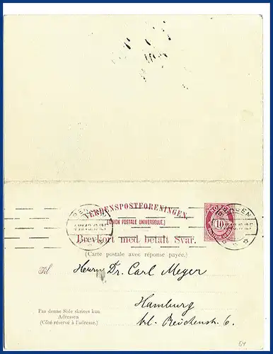 Norwegen, bedarfsgebr. 10+10 öre Doppelkarte. #S172