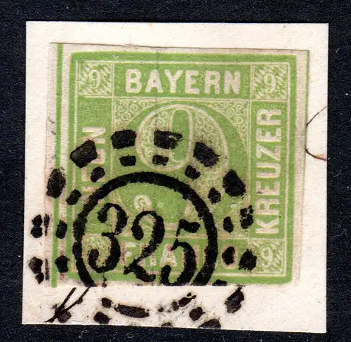 Bayern, allseits breitrandige 9 Kr. auf schönem Briefstück m. oMR 325.
