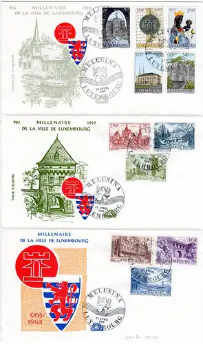 Luxemburg 666-677 kpl. auf 3 FDC
