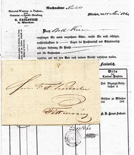 Bayern 1844, vorgedruckter Fuhrmannsbrief v. München n. Tittmoning 