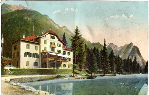 Österreich Italien, Pustertal, Hotel Toblacher See, 1910 gebr. Farb-AK