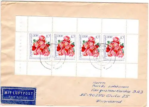 DDR 1980, MHB m. 4x10 Pf. Rosen auf Luftpost Brief v. Leipzig n. Finnland