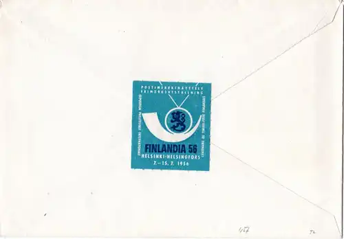 Finnland 1956, Kehrdruckpaar 30 Mk. auf Reko Ausstellungs Brief + Eintrittskarte