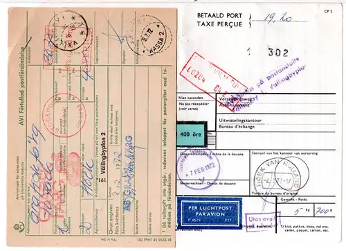 NL 1972, Luftpost Paketkarte v. Hoek van Holland m. Schweden Porto 