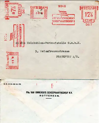 NL 1936, 12 1/2+ 7 1/2 C. Schiffahrts Firmenfreistempel auf Brief v. Rotterdam