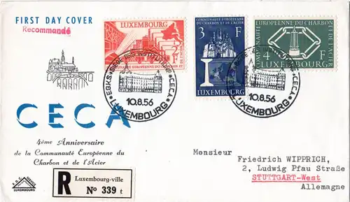 Luxemburg 552-554, 4 Jahre Montanunion kpl. auf Reko FDC