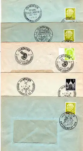 BRD 1952/55, 5 Briefe m. versch. München Sonderstempeln, u.a. Au-Giesing