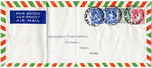 Irland 1946, 4 Marken auf Luftpost Brief nach Norwegen.