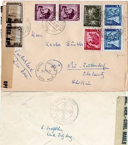 Österreich 1947, 8 Marken auf Zensur Brief v. Hintertal b. Saalfelden