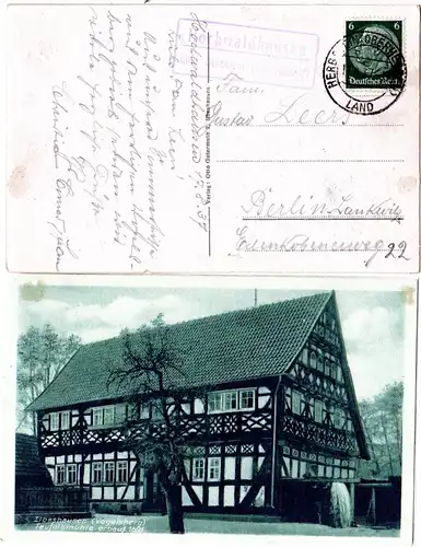 DR 1937, Landpost Stpl. HOCHWALDHAUSEN über Herbstein auf Ilbeshausen AK m. 6 Pf