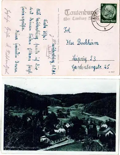 DR 1941, Landpost Stpl. TAUTENBURG über Camburg (Saale) auf AK m. 6 Pf.