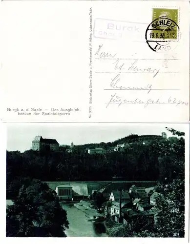 DR 1933, Landpost Stpl. BURGK über Schleiz auf AK m. 6 Pf.