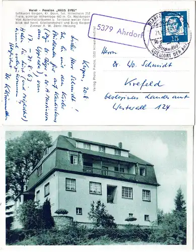 BRD 1963, PLZ-Landpost Stpl. 5379 AHRDORF auf AK  m. 15 Pf.