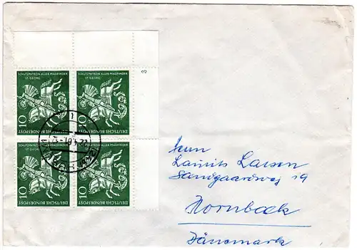 BRD 1961, MeF 4er-Block St. Georg auf Brief v. Husum n. Dänemark