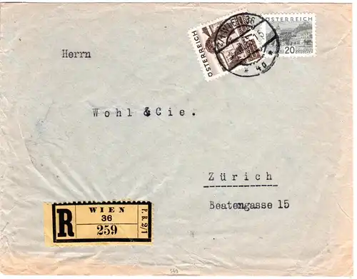 Österreich 1933, 1 S.+20 G.auf reko Brief v. Wien i.d. Schweiz
