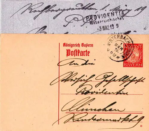 Bayern 1919, 10 Pf. Ganzsache v. Rechbergreuthen m. Schwaben-K2 WINTERBACH