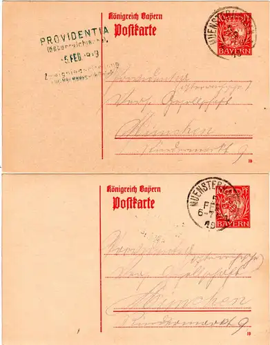 Bayern 1919, zwei 10 Pf. Ganzsachen, je m. K1 MÜNSTERHAUSEN