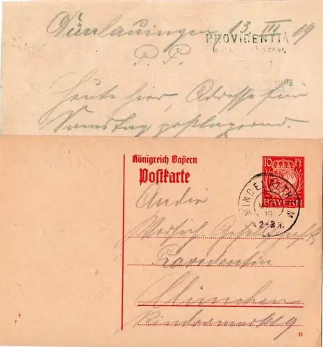 Bayern 1919, 10 Pf. Ganzsache v. Dürrlauingen m. K2 MINDELALTHEIM