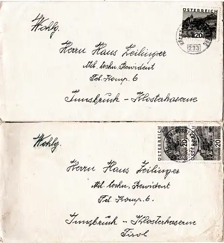 Österreich 1931, Bahnpost Stpl. KREMS-SIGMUNDSHERBERG auf 2 Briefen v. Rosenburg