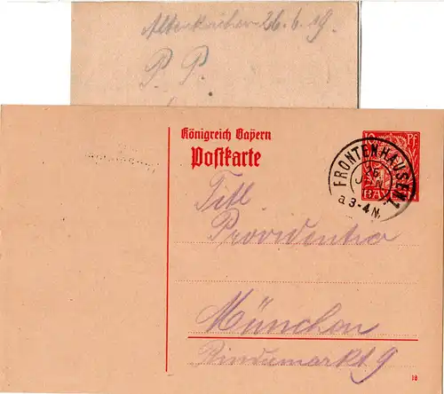 Bayern 1919, 10 Pf. Ganzsache v. Altenkirchen m. K2 FRONTENHAUSEN