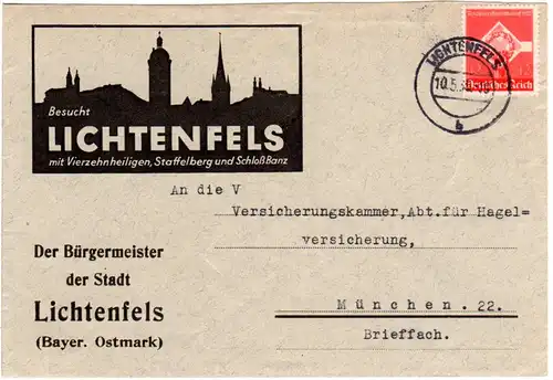 DR 1935, 12 Pf. auf illustriertem Bürgermeister Brief v. LICHTENFELS