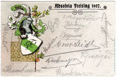 Absolvia Freising 1907,  Studentica-AK m. vielen Unterschriften