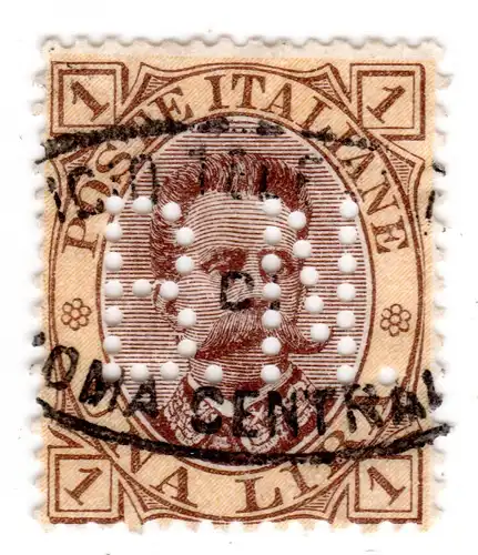 Italien, 1 Lira Umberto m. perfin Firmenlochung B.N. 