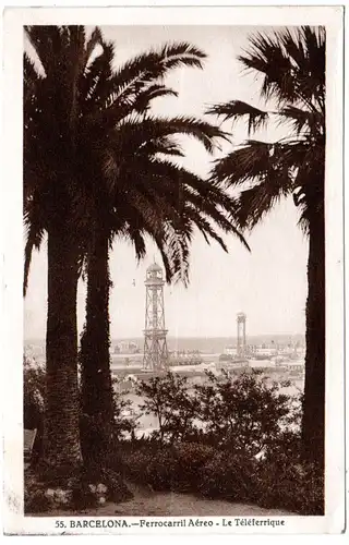 Spanien, Barcelona Ferrocarril Aéreo-Le Téléferrique, 1936 gebr. sw-AK