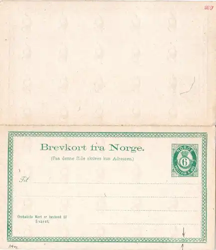 Norwegen, ungebr. 6+6 öre Doppel-Karte Ganzsache m. Variante in guter Erhaltung