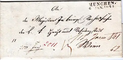 Bayern 1841, L2 MÜNCHEN auf Brief n. Österreich m. diversen Vermerken