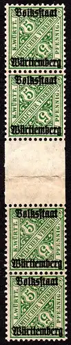 Württemberg D 260 ZS, postfr. 4er-Streifen 5 Pf. m. Zwischensteg. Nicht im Kat!