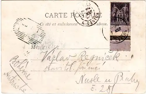 Frankreich 1900, 10 C. m. Zwischensteg auf Weltausstellungskarte v. Paris 