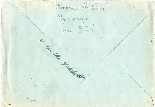 Dt. Dienstpost Ukraine, 12 Pf auf  Brief v. SAPOROSHJE m. Eisenbahn Briefstempel