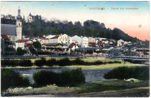 Trostberg m. Bruecke, 1911 gebr. Farb-AK