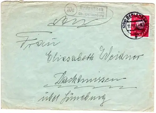 BRD 1961, 20a Radenbeck ueber Dahlenburg, Landpost Stpl. auf Brief m. 20 Pf.