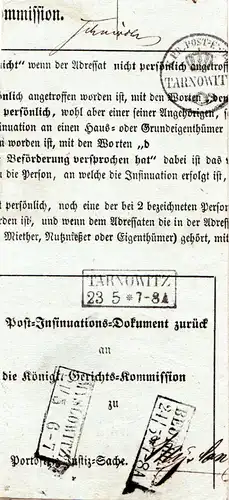 Preussen 1859, R2 Tarnowitz, Myslowitz u. Beuthen auf Post-Insinuations Brief