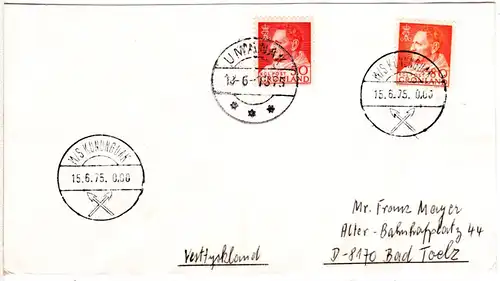 Grönland 1975, Schiffsstpl. M/S KUNUNGUAK auf Brief m. 50+80 öre n. Deutschland