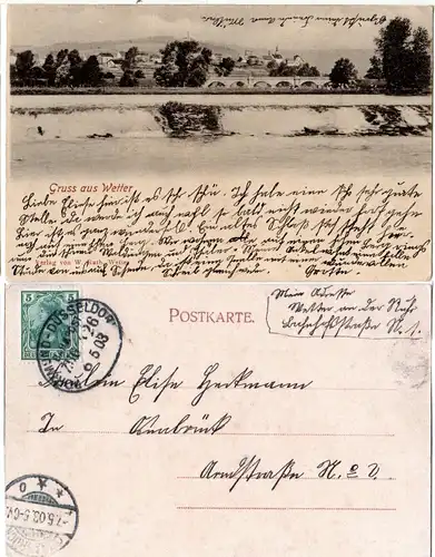 Gruss aus Wetter, 1903 m. Bahnpost Dortmund-Düsseldorf gebr. sw-AK