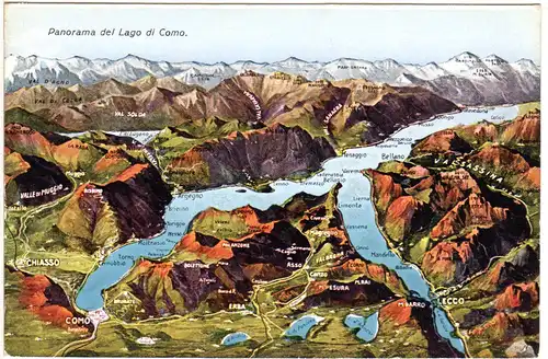 Italien, Lago di Como, schöne ungebr. Farb-Panoramakarte