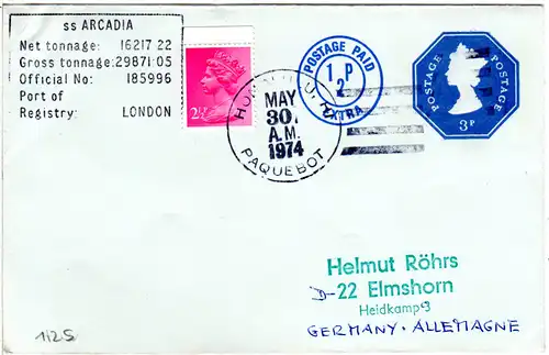 GB 1974, Honolulu PAQUEBOT u. R6 SS ARCADIA auf Hawaii Schiffspost Brief  