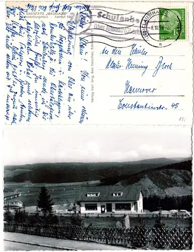 Schulenburg Gaststätte Bergklause, 1958 gebr. sw-AK m. Landpoststellen Stpl.
