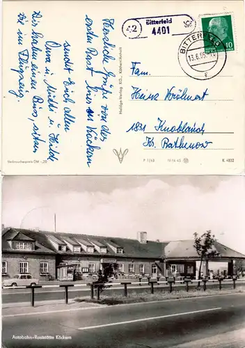 Landpost Stpl. 42 BITTERFELD 4401 auf sw-AK Autobahn Raststätte Köckern 
