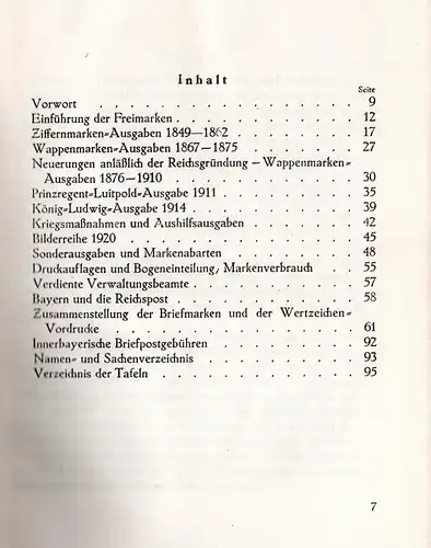 Brunner, J., Bayerns Postwertzeichen 1849-1920, 95 S. u. 32 Farbtafeln